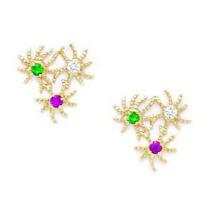  14k Yellow Gold Red and Green CZ Large Star Screwback 