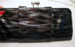 Gray black vinyl rectangle clutch purse w/chain NEW  