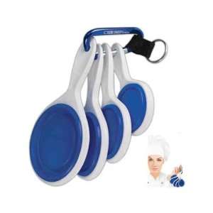  Four collapsible cool blue silicone measuring cups 