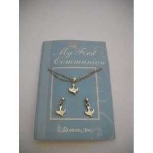  My First Communion Dove Pendant and Earring Set 