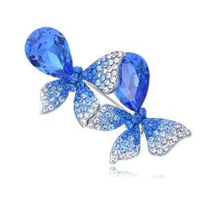   Elements Blue Sapphire Crystal Butterfly Lovers Duo Pin Brooch