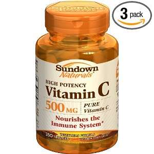 Sundown Vitamin C, 500 mg, 250 Tablets (Pack of 3)