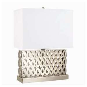  Table Lamp with White Rectangle Shade in Brushed Steel 