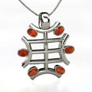  Feng Pendant, Platinum Necklace with Fire Opal Jewelry