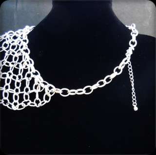 Designer Inspired Silver Tone Chain Bib Statement Necklace