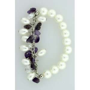   Amethyst Purple Shell Chips and Pearl Shaped Beads Bracelet Jewelry