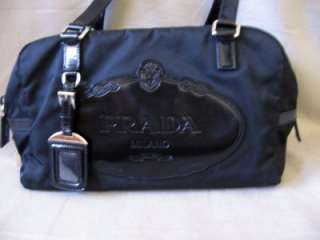 PRADA Black Nylon Handbag w/Leather Trim & Prada Crest RARE Excellent 