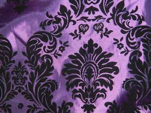 Flocked Taffeta Fabric  High quality Purple & Black Flocking Damask 