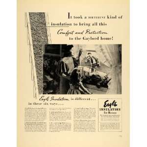  1940 Ad Eagle Picher Insulation Wife Girl Mail Window 