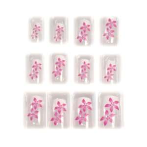 Pink Floral & White French Tip Glue/Stick/Press On Artificial/False 