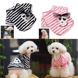 Cool Skull Stripe White Shirt Pet Dog Puppy T Shirt Coat Clothes 