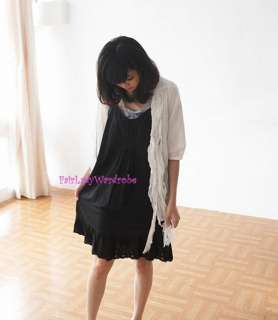 Japan Pleated Ruffle Eyelet Lace Hem Cotton Slip Dress Black  
