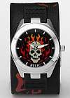 RELIC BY FOSSIL FIRE SKELETON SKULL WIDE CUFF LEATHER WATCH ANTIMATION 
