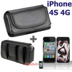 for Apple iPhone 4S 4G Black A Skull Hard Cover Case Housing+Leather 