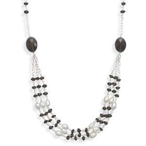 Sterling Silver 18 Inch Smoky Quartz and Cultured Freshwater Pearl 