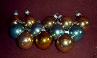 12 Gold Turquoise Christmas Ball Ornaments Shiny Brite  