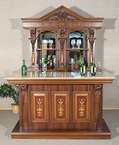 6Ft French Inlaid Mahogany Home Pub Wine Bar w/ Marbletop & Marquetry 