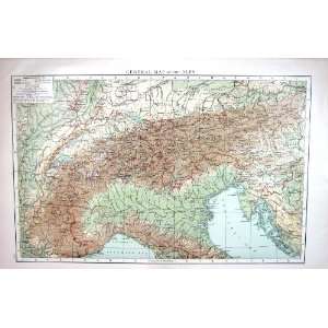  Antique Map Alps Mountains Bernese Adriatic Sea Gulf Genoa 