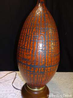   Modern HUGE Orange & Black DRIP GLAZE LAVA Art Pottery Lamp  