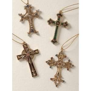  Pack of 2 Jeweled Cross Religious Christmas Ornaments 3 