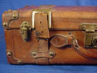   ANTIQUE THICK LEATHER TRAIN SUITCASE STEAMER TRAVEL TRUNK CASE LUGGAGE