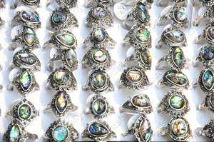 wholesale lots 25 CZ Abalone shell Tibet silver p Rings  