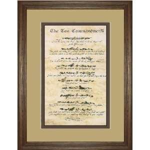 Ten Commandments with Beige and Brown Mats in Walnut Frame