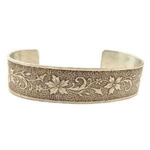   Victorian Style Sterling Silver Floral Engraved Cuff Bracelet Jewelry