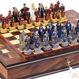   Legend of Camelot Chessmen & Napoli Chess Board/Cabinet From Italy