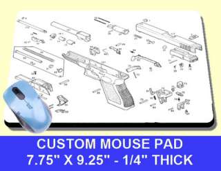 GLOCK 17 9MM LINE DRAWINGS BREAKDOWN mousepad mouse pad mat PISTOL 