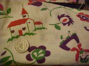   1930s PRINTED COTTON FEEDSACK, NOVELTY CHURCHES HORSES PEOPLE  
