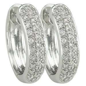14K White Gold Pave Set Round Diamond Hoop Earrings (0.33 ctw, GH, SI1 