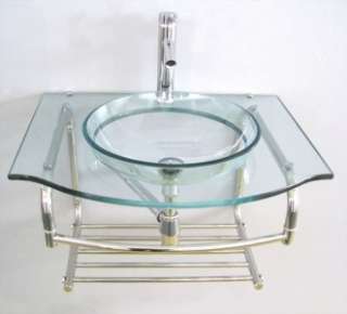HWS 28  Bathroom Tempered Clear Glass Vessel Sink & Vanity + Faucet 