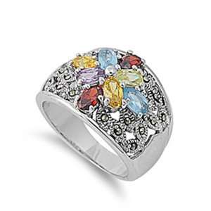   Engagement Ring Multicolor CZ, Swiss Marcasite Band Ring 16MM ( Size 6