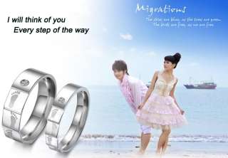 Pair Crystal Foot Step Titanium Promise Ring Couple Wedding Bands Many 