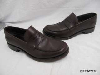 Prada Brown Leather Wood Sole Penny Loafers 7.5  