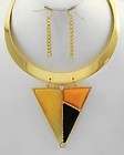 Gold Triangle Abstract Art Deco Faceted Stone Collar Choker Necklace 