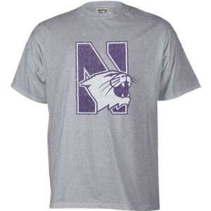  Northwestern Wildcats Grey Distressed Mascot T Shirt 