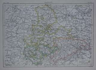 1888 Map SAXONY Germany Leipzig Dresden Weimar Erfurt  