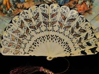   Silver & Gold Foil Inlay Hand Colored Lithograph Paper Hand Fan  