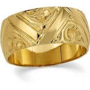   Gold Hand Engraved Ornamental Wedding Gold Band Jewelry Days Jewelry
