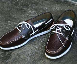 Mens Premium REAL Leather Boat Shoes SS037 Brown Sz  
