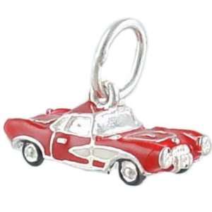   Silver Enamel Vintage Red Convertible Sports Car Charm Jewelry