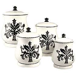 Hand painted Black and White 4 piece Canister Set  