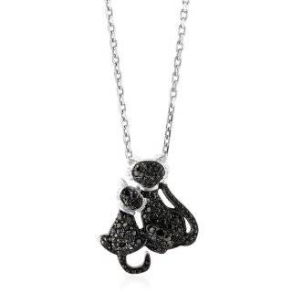 Sterling Silver Black Diamond Accent Cat Slide Necklace, 18 Jewelry 