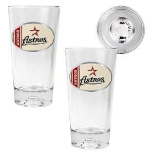  Houston Astros 2pc Pint Ale Glass Set with Baseball Bottom 