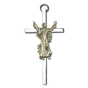  4 inch Antique Gold Risen Christ on a Polished Silver 