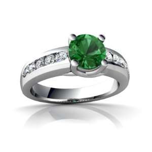 14K White Gold Round Created Emerald Ring Size 4 Jewelry