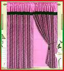 Black/Pink Flocking Leopard Satin Window Curtain Drape Set+Sheer Liner 