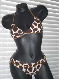 New Guess Creme Brown Animal Bikini Swimsuit X Small  